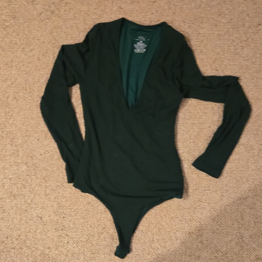 Klassy Network Forest Green Deep V Bodysuit